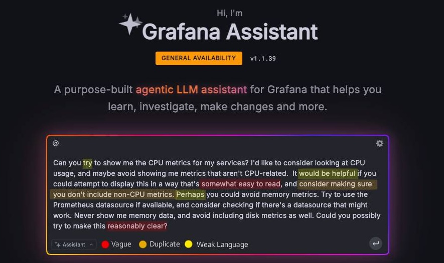 Grafana Assistant Prompt Linter